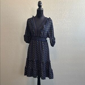 Elegant Navy Blue Dress with Delicate Patterns